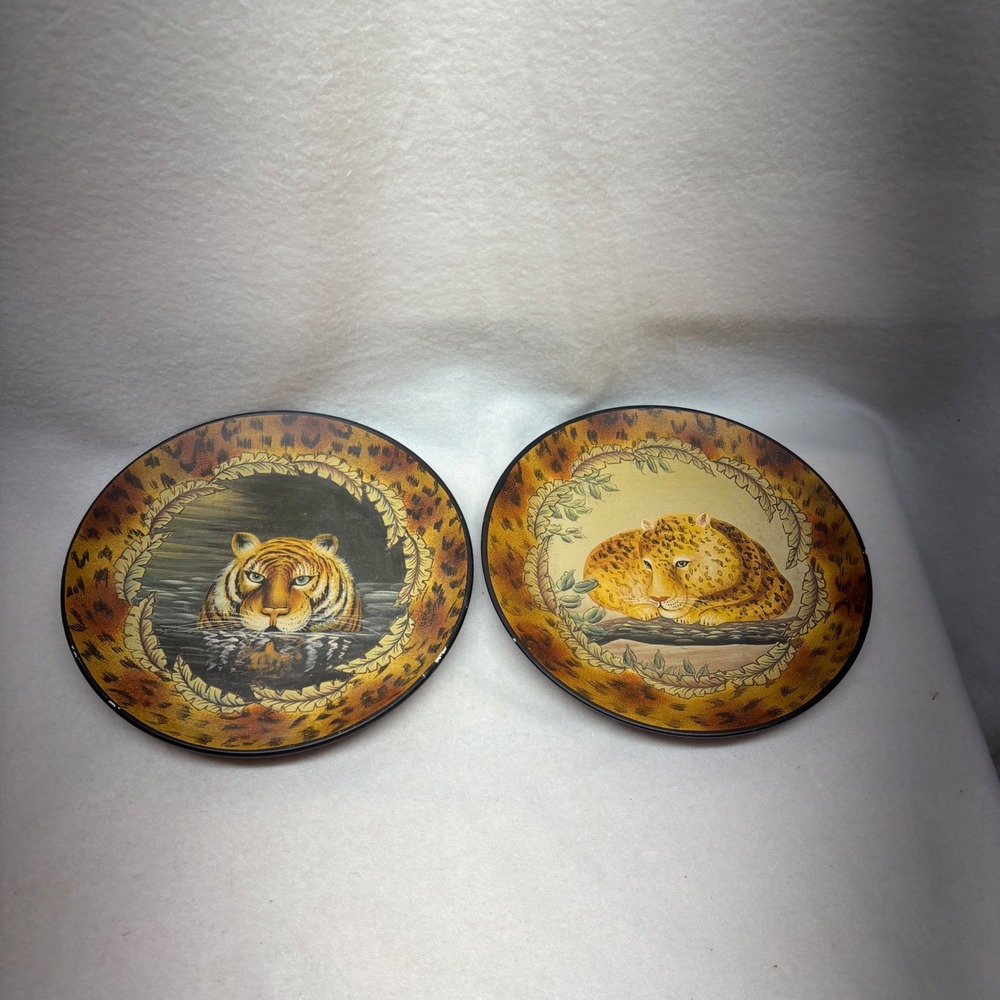 Home Interiors Decorative Plates Set‎ Wild Animals Tiger Cheetah Leopard Vintage